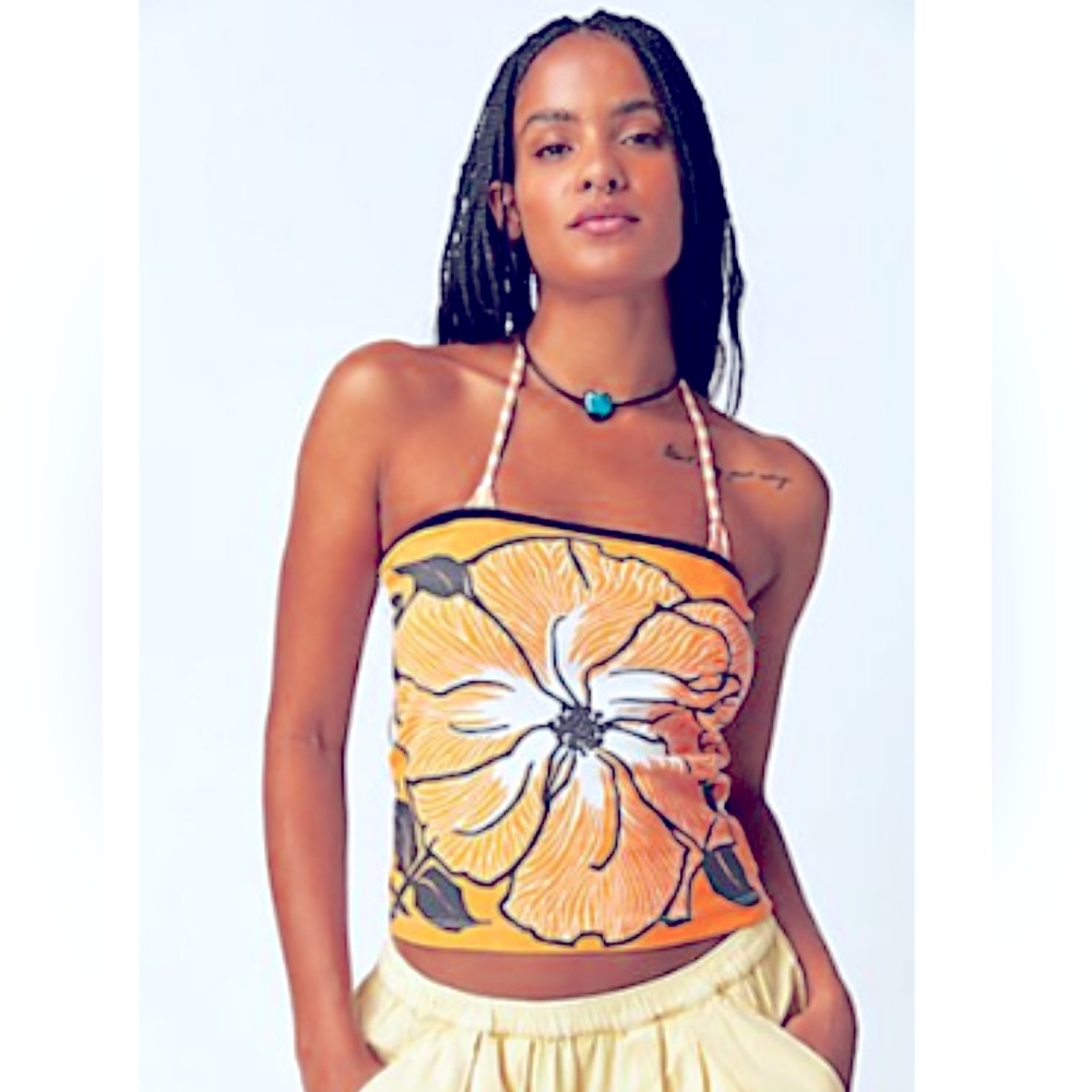 Free People Orange Floral Tube Top
